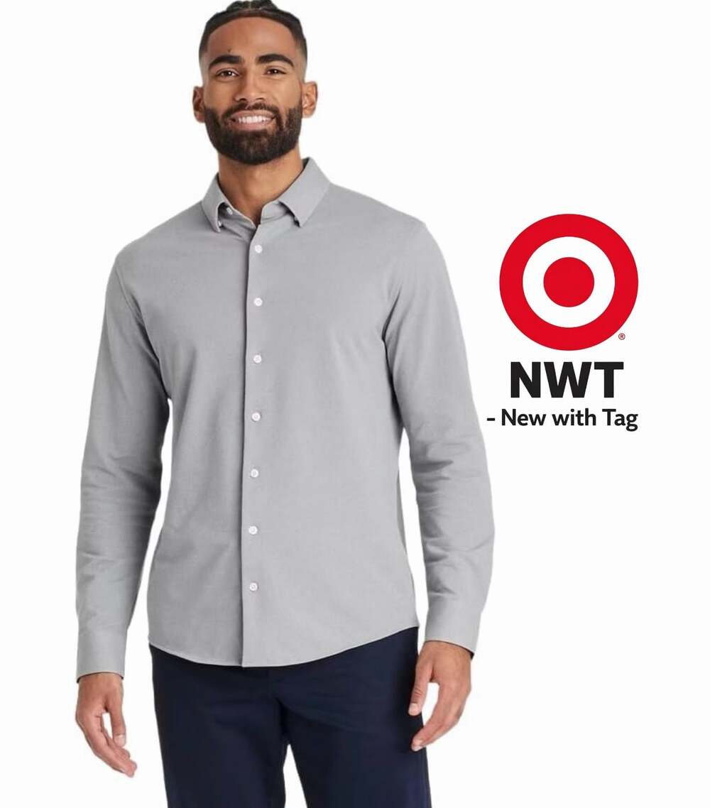 Goodfellow & Co Men's Long Sleeve Button-Down Casual Shirt - Gray (Large)